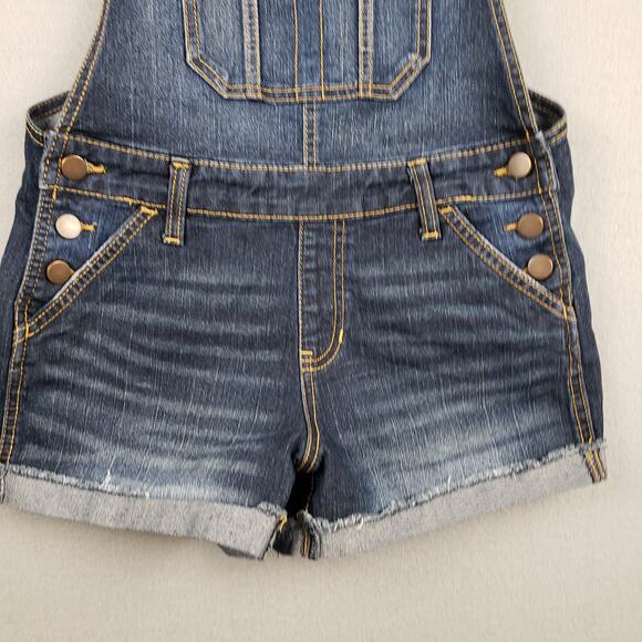 Y2K Rolled Hem Denim Bib Shortalls Overalls Blue Relaxed Fit Size S Western Boho - Picture 2 of 8